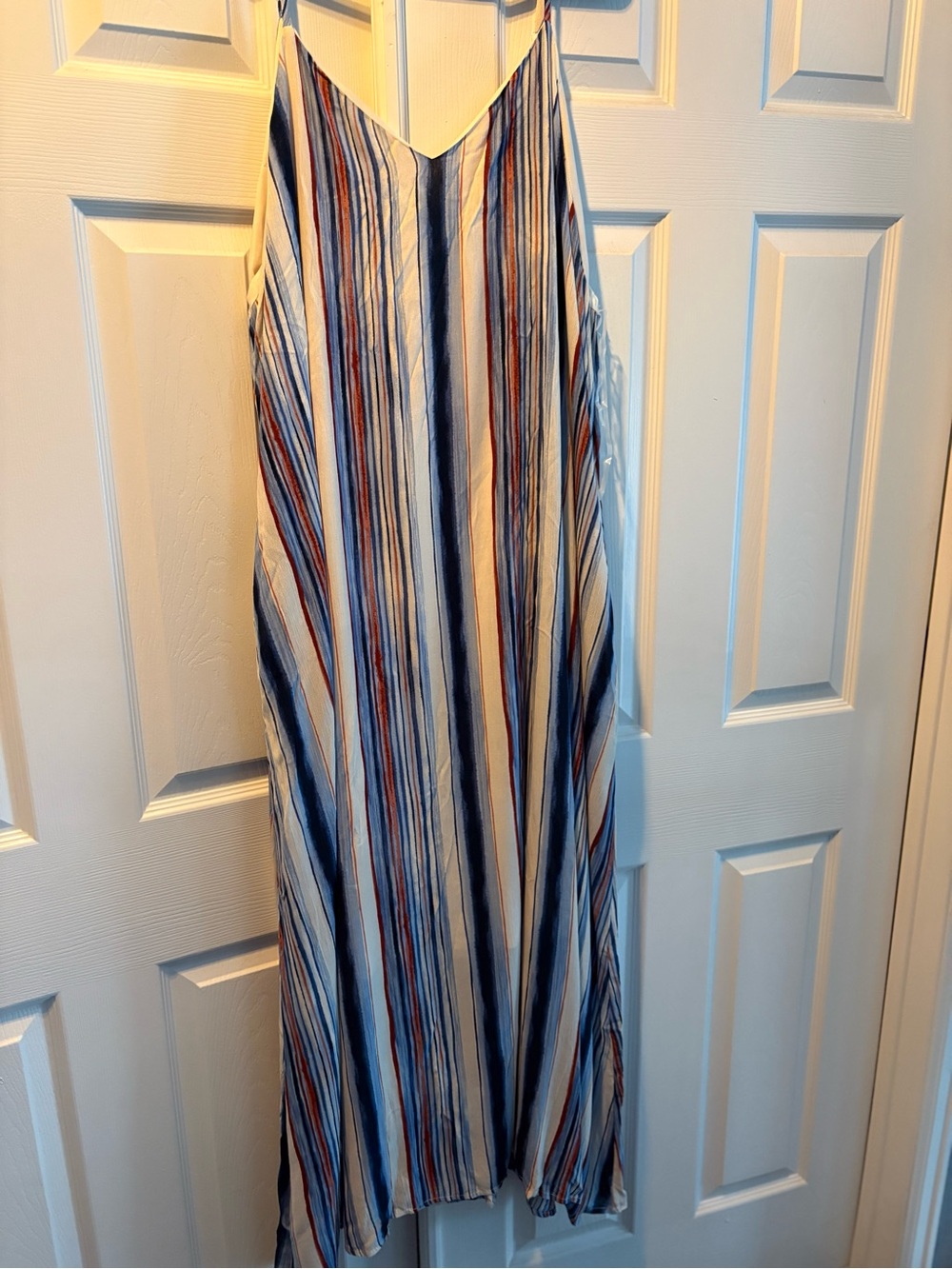 Striped Sleeveless Maxi Dress in Navy, White & Rust